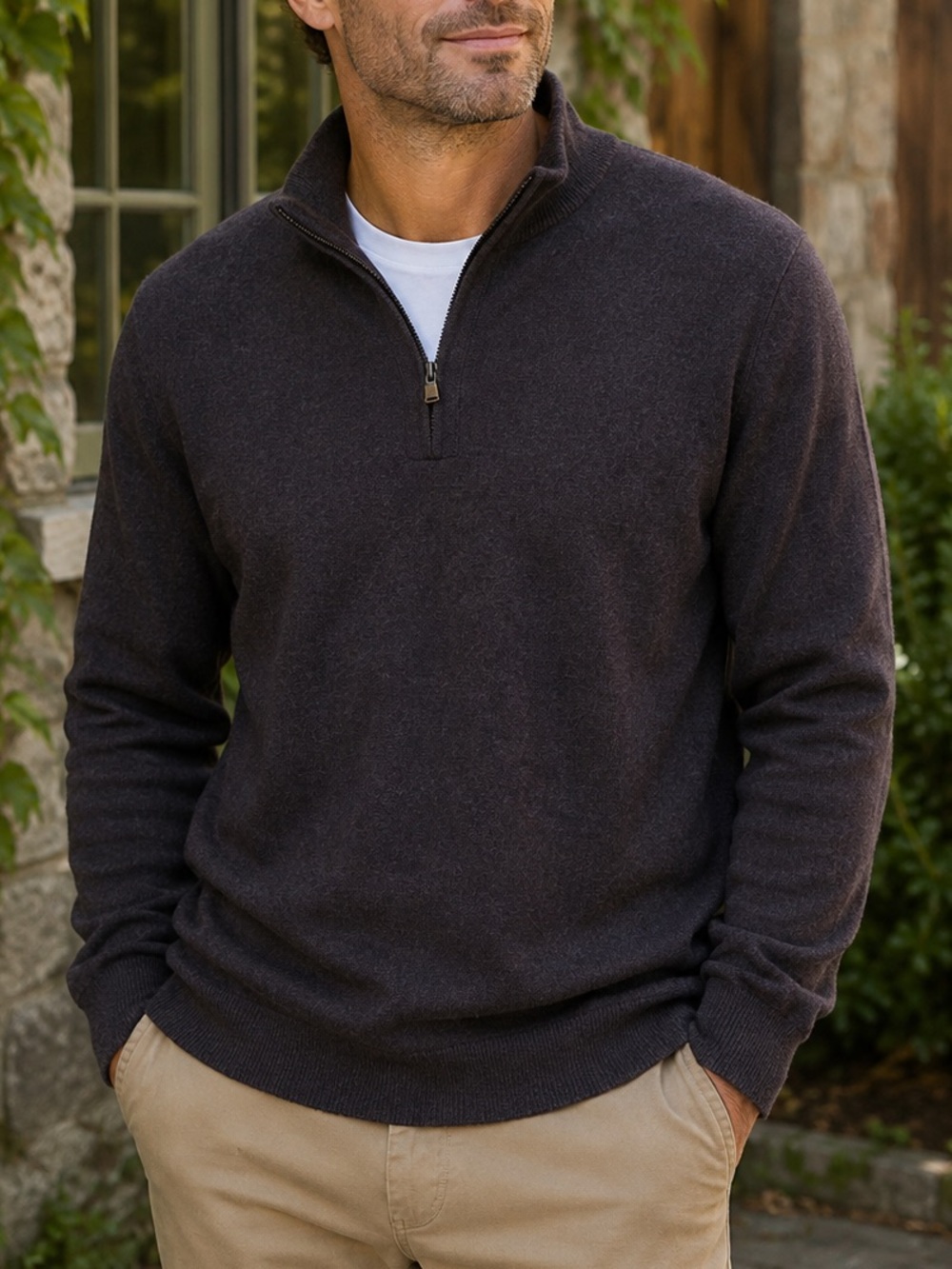 Banana Republic 100% Merino Wool Men’s L Tall Quarter Zip Sweater Charcoal